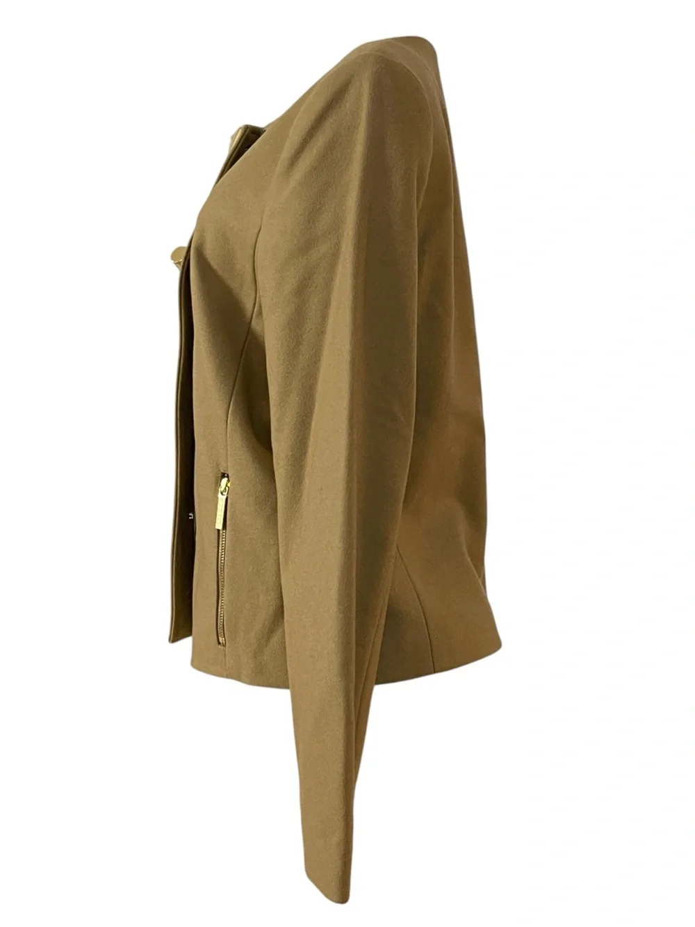Michael Kors Brown Collarless Jacket Wool Blend Blazer with Zip‎ Pockets 12